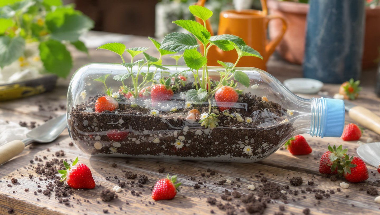 Grow Strawberries Easily in Recycled Plastic Bottle Gardens