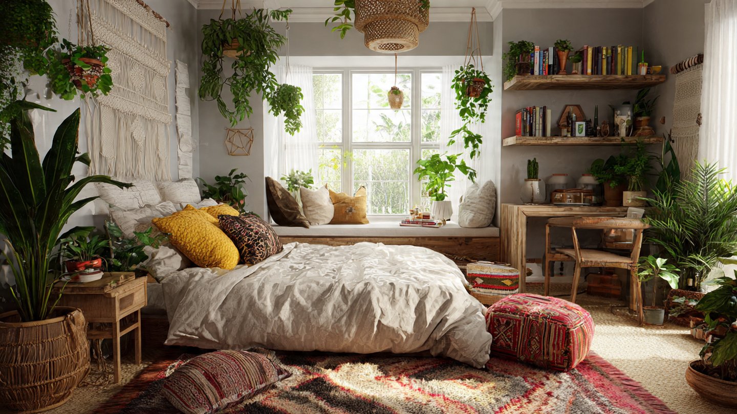 How Can Choosing the Right Plants Transform Your Bohemian Style Bedroom Nook into a Cozy Retreat?