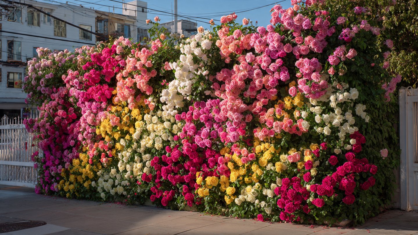 How Can You Create a Thriving Vertical Garden of Roses on a Sunny Wall?