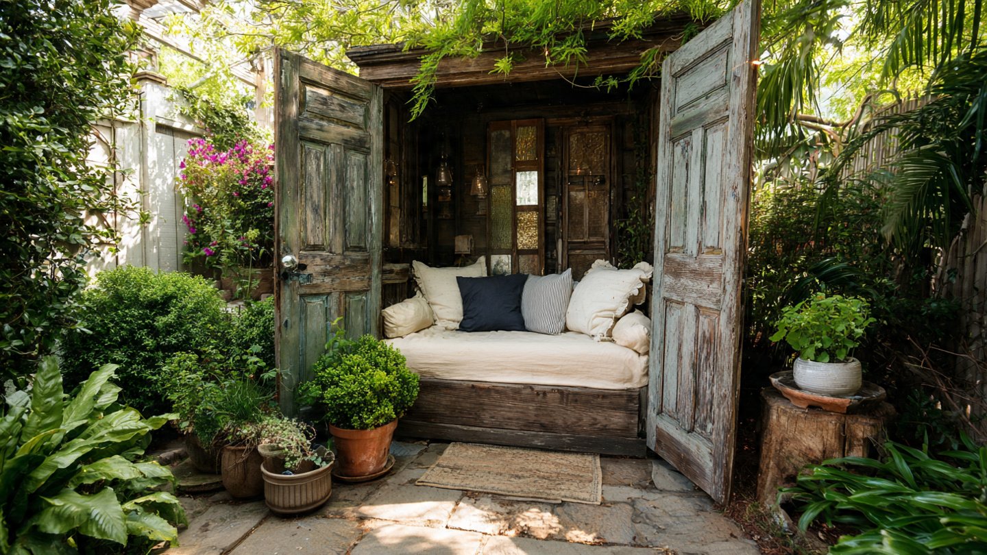 How Can You Transform Old Doors into a Cozy Private Outdoor Nook?